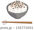 鮭と海苔のふりかけご飯のイラスト（お箸と箸置きの追加） 136772691