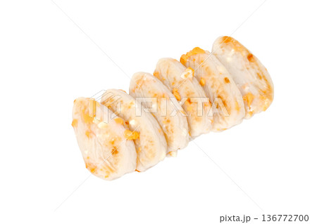 チーズ入り厚焼き笹かまぼこ【白背景・切り抜き】 チーズ入り厚焼き笹かまぼこ【白背景・切り抜き】 136772700