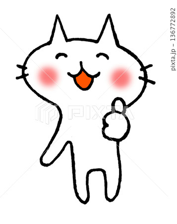 いいねのジェスチャーをするかわいい白猫のイラスト 136772892