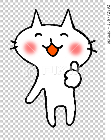 いいねのジェスチャーをするかわいい白猫のイラスト 136772892