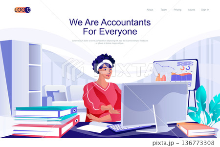 Accountants concept isometric landing page. Financial management, bookkeeping, audit and data analysis, 3d web banner with people scene. Vector illustration in flat design for website template Accountants concept isometric landing page. Financial management, bookkeeping, audit and data analysis, 3d web banner with people scene. Vector illustration in flat design for website template 136773308