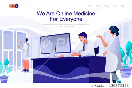 Online medicine concept isometric landing page. People work in medical clinic, consultation and diagnostic services, healthcare 3d web banner. Vector illustration in flat design for website template Online medicine concept isometric landing page. People work in medical clinic, consultation and diagnostic services, healthcare 3d web banner. Vector illustration in flat design for website template 136773338