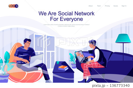 Social network concept isometric landing page. People browsing pages from laptops, online communication, likes and following, 3d web banner. Vector illustration in flat design for website template Social network concept isometric landing page. People browsing pages from laptops, online communication, likes and following, 3d web banner. Vector illustration in flat design for website template 136773340