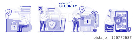 Cyber security isolated set in flat design. People using safety account access, online protection, collection of scenes. Vector illustration for blogging, website, mobile app, promotional materials. Cyber security isolated set in flat design. People using safety account access, online protection, collection of scenes. Vector illustration for blogging, website, mobile app, promotional materials. 136773687