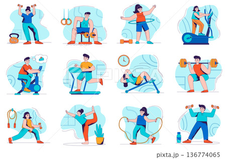 Fitness concept isolated person situations. 136774065