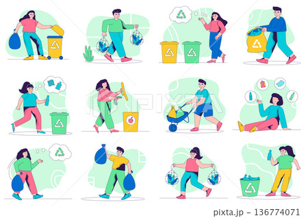 Waste management concept isolated person situations. 136774071