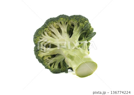 Fresh broccoli florets and stem isolated on a clean white background for healthy eating 136774224