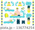 スイミングスクールのイラストセット：コーチと泳ぐ子供たち 136774254