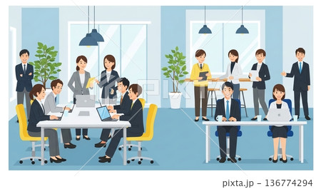 現代のビジネスシーンを彩る活気あるオフィス 136774294