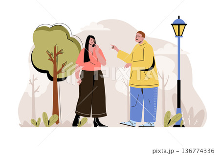 Make gifts concept. Man wants to give special gift to woman situation. Present surprise, celebration holiday people scene. Vector illustration with flat character design for website and mobile site Make gifts concept. Man wants to give special gift to woman situation. Present surprise, celebration holiday people scene. Vector illustration with flat character design for website and mobile site 136774336