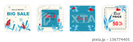 Modern winter square sale poster for Merry Christmas templates. Suitable for social media posts, poster, mobile apps, banners design and web ads, vector backgrounds, promotion materials. Modern winter square sale poster for Merry Christmas templates. Suitable for social media posts, poster, mobile apps, banners design and web ads, vector backgrounds, promotion materials. 136774405
