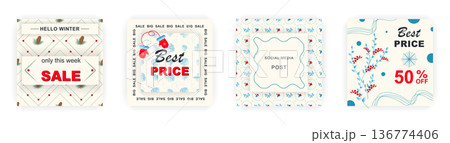 Modern winter square sale poster for Merry Christmas templates. Suitable for social media posts, poster, mobile apps, banners design and web ads, vector backgrounds, promotion materials. Modern winter square sale poster for Merry Christmas templates. Suitable for social media posts, poster, mobile apps, banners design and web ads, vector backgrounds, promotion materials. 136774406