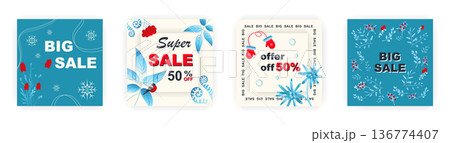 Modern winter square sale poster for Merry Christmas templates. Suitable for social media posts, poster, mobile apps, banners design and web ads, vector backgrounds, promotion materials. Modern winter square sale poster for Merry Christmas templates. Suitable for social media posts, poster, mobile apps, banners design and web ads, vector backgrounds, promotion materials. 136774407