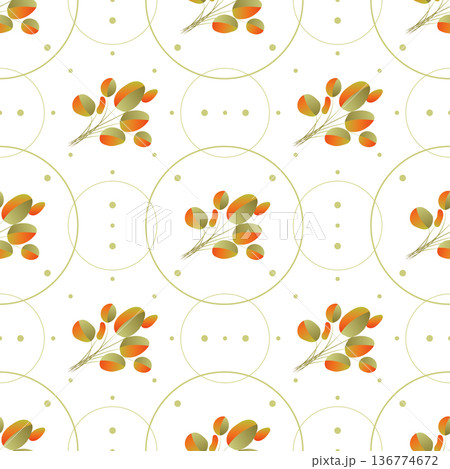Autumn leaves pattern seamless. Abstract fall fallen leaves in circle geometric shapes endless ornate backdrop. Seasonal forest leafage botanical wallpaper. Vector illustration with floral texture 136774672