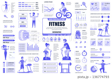 Bundle fitness and sports infographic UI, UX, KIT elements. Different charts, diagrams, workflow, fitness equipment, gym, cardio workout design template. Vector info graphic and infographics set. Bundle fitness and sports infographic UI, UX, KIT elements. Different charts, diagrams, workflow, fitness equipment, gym, cardio workout design template. Vector info graphic and infographics set. 136774793