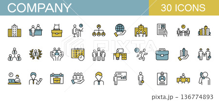会社やビジネスに関するラインアイコンセット カラー 136774893
