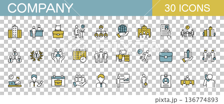 会社やビジネスに関するラインアイコンセット カラー 136774893