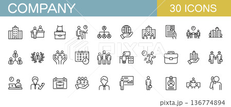 会社やビジネスに関するラインアイコンセット 136774894