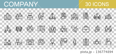会社やビジネスに関するラインアイコンセット 136774894
