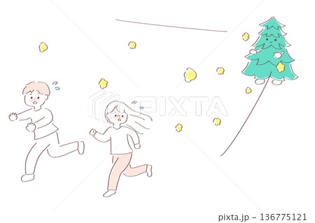 花粉から逃げる子どもたちのゆるかわいいイラスト 花粉から逃げる子どもたちのゆるかわいいイラスト 136775121