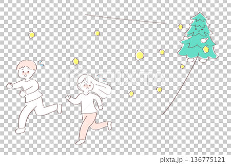 花粉から逃げる子どもたちのゆるかわいいイラスト 花粉から逃げる子どもたちのゆるかわいいイラスト 136775121