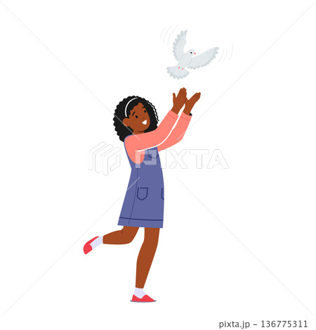 Heartwarming Moment with Little Black Girl Releases A White Dove, Symbolizing Peace And Hope For A Better World 136775311