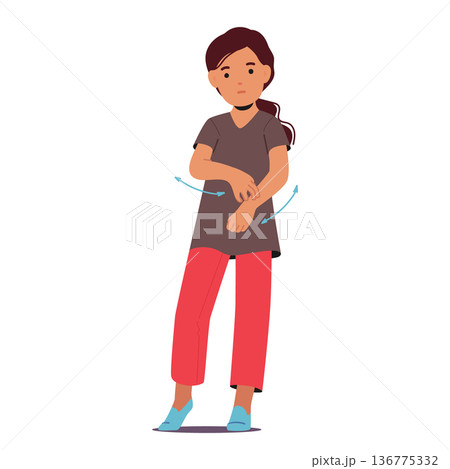 Little Girl with Repetitive Movements and Speaking Patterns as Symptom of Autism Disease. Child Character with Disorder Little Girl with Repetitive Movements and Speaking Patterns as Symptom of Autism Disease. Child Character with Disorder 136775332