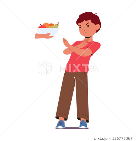 Stubborn Child Rejects Consuming Fruits Displaying Aversion To Healthy Choices. Parents May Employ Creative Strategies 136775367