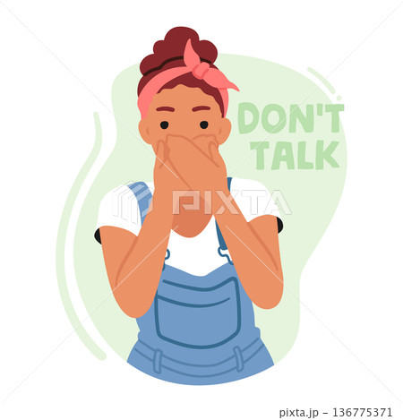 Don't Talk Concept. Woman Practice Active Listening, Be Mindful Of Others, Refrain From Interrupting, Or Criticizing Don't Talk Concept. Woman Practice Active Listening, Be Mindful Of Others, Refrain From Interrupting, Or Criticizing 136775371