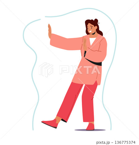 Female Character With Strong Immunity Shield Well Protected From Viruses And Diseases, Healthy Woman Promoting Health 136775374