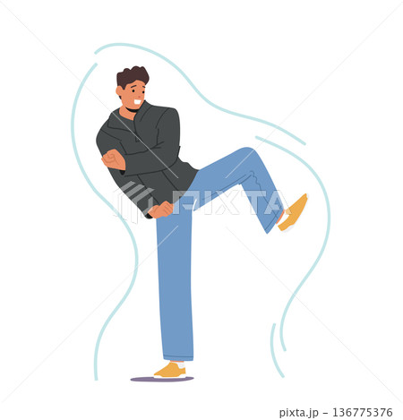 Robust Immunity Shield Surrounds A Man, Protecting Him From External Threats. Male Character With Good Health 136775376