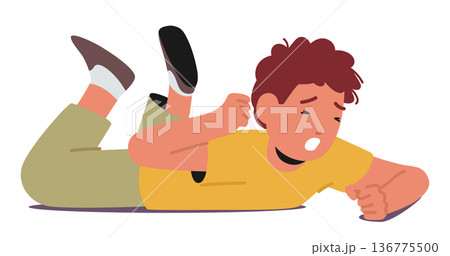 Young Boy, Exhibiting Hysterics, Displaying Symptoms Of Autism, Such As Intense Emotional Reactions, Vector Illustration 136775500