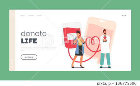 Donate Life Landing Page Template. Doctor and Donor Characters Showing Heart Symbol. Donating Blood Helps Save Lives Donate Life Landing Page Template. Doctor and Donor Characters Showing Heart Symbol. Donating Blood Helps Save Lives 136775606