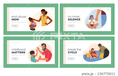 Parents Abuse Their Children Landing Page Template Set. Domestic Violence Cause Emotional And Psychological Harm 136775611