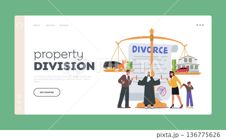Property Division Landing Page Template. Family Conflict Concept With Husband, Wife And Kid Characters At Scales Property Division Landing Page Template. Family Conflict Concept With Husband, Wife And Kid Characters At Scales 136775626