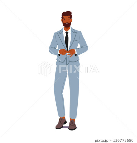 Confident Black Businessman Character Stands Tall In A Sharp Formal Suit, Exuding Professionalism And Leadership Confident Black Businessman Character Stands Tall In A Sharp Formal Suit, Exuding Professionalism And Leadership 136775680
