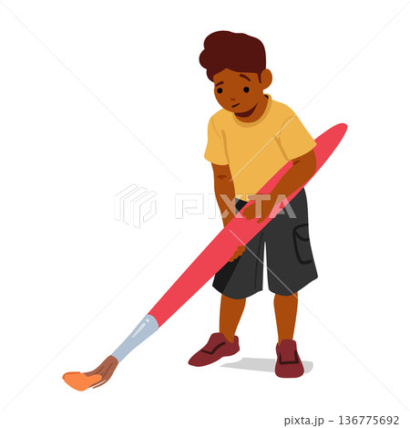 Young Boy Passionately Wields A Colossal Paintbrush, His Creativity Unbound, As Vibrant Strokes Of Imagination Young Boy Passionately Wields A Colossal Paintbrush, His Creativity Unbound, As Vibrant Strokes Of Imagination 136775692