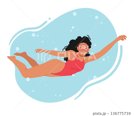 Woman Wearing Red Swimsuit Diving. female Character Confidently Swimming, Gracefully Gliding, Enjoying, Illustration Woman Wearing Red Swimsuit Diving. female Character Confidently Swimming, Gracefully Gliding, Enjoying, Illustration 136775739
