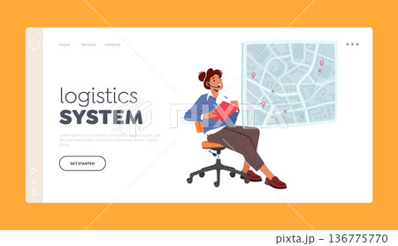 Logistics System Landing Page Template. Operator Managing Modern Delivery System That Employs Unmanned Aerial Vehicles 136775770