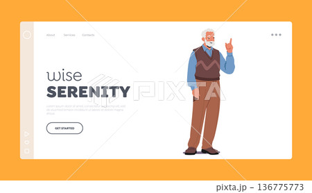 Wise Serenity Landing Page Template. Experienced Senior Man Hand Pointing With Authority And Precision 136775773