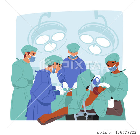 Surgeon Characters Team Perform Precise Incisions, Remove Or Repair Tissues, And Use Advanced Technology Surgeon Characters Team Perform Precise Incisions, Remove Or Repair Tissues, And Use Advanced Technology 136775822