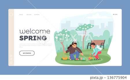 Annual Easter Egg Hunt Landing Page Template. Children Excitedly Scour A Park For Eggs with Basket In Hands Annual Easter Egg Hunt Landing Page Template. Children Excitedly Scour A Park For Eggs with Basket In Hands 136775904