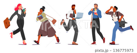 Urban Hustle Concept with Characters Savor Bites On The Go. Street Food Delights And Quick Snacks Fuel The Dynamic Pace 136775973