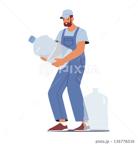 Worker Male Character Delivers Fresh Water By Transporting It From A Clean Source To Homes Or Businesses 136776016