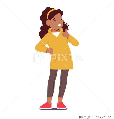 Little Girl Character With A Radiant Smile, Sparkling Eyes, And Tiny Thumb Raised High, Gleefully Expressing Approval Little Girl Character With A Radiant Smile, Sparkling Eyes, And Tiny Thumb Raised High, Gleefully Expressing Approval 136776022