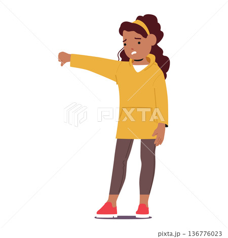 Little Girl Character Expressing Disapproval With Thumbs Down Gesture. Kid Showing Dislike, Signifying Dissatisfaction Little Girl Character Expressing Disapproval With Thumbs Down Gesture. Kid Showing Dislike, Signifying Dissatisfaction 136776023