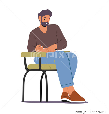 Man Self-administers Insulin Injection Into Belly For Diabetes Management. Male Character Promoting Stable Blood Sugar Man Self-administers Insulin Injection Into Belly For Diabetes Management. Male Character Promoting Stable Blood Sugar 136776059