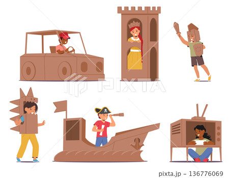 Children Boys and Girls Characters Don Creative Cardboard Costumes, Exploring Imagination Through Diy Art Children Boys and Girls Characters Don Creative Cardboard Costumes, Exploring Imagination Through Diy Art 136776069
