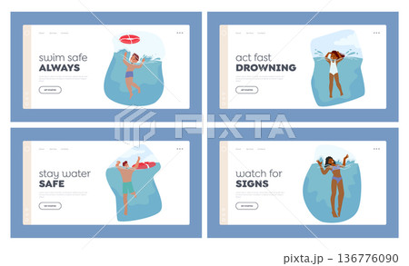 People Flail In Water Landing Page Template Set. Characters Struggling To Stay Afloat And Gasping For Air People Flail In Water Landing Page Template Set. Characters Struggling To Stay Afloat And Gasping For Air 136776090