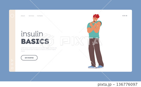 Insulin Basics Landing Page Template. Man Administers Insulin Injection Into Shoulder For Diabetes Management 136776097